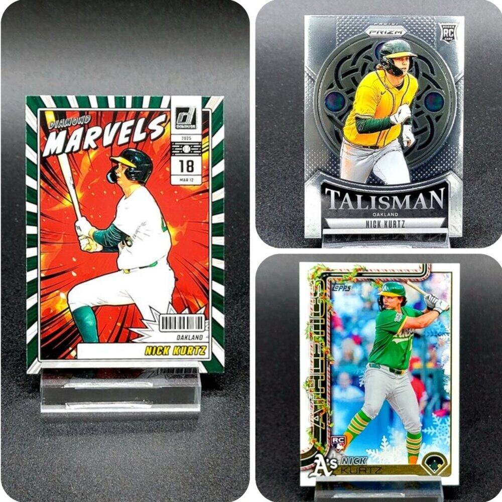 Three 2025 Nick Kurtz RC Talisman, Diamond Marvels, Holiday Athletics